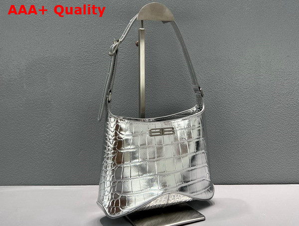 Balenciaga XX Small Hobo Bag in Silver Metallized Super Supple Crocodile Embossed Calfskin Aged Silver Hardware Replica