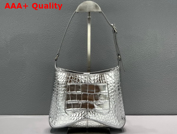 Balenciaga XX Small Hobo Bag in Silver Metallized Super Supple Crocodile Embossed Calfskin Aged Silver Hardware Replica