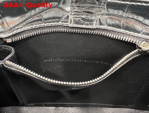 Balenciaga XX Small Hobo Bag in Silver Metallized Super Supple Crocodile Embossed Calfskin Aged Silver Hardware Replica