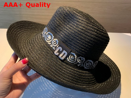 Dior Mexican Daytime Roses Hat in Black Woven Paper Replica