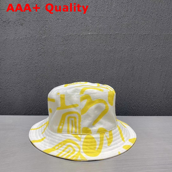 Dior and Shawn Bucket Hat White and Yellow Cotton Canvas Replica