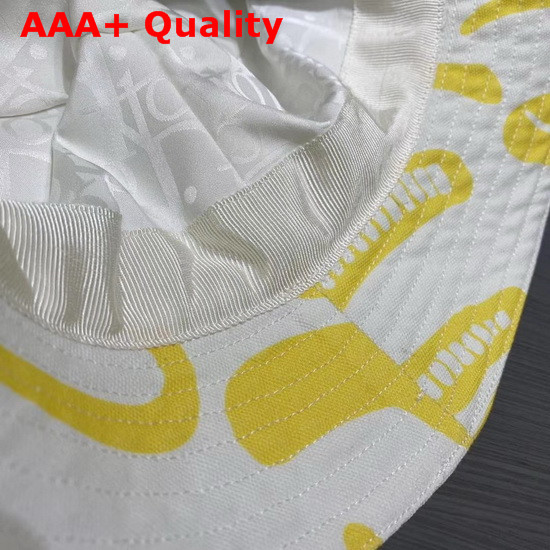 Dior and Shawn Bucket Hat White and Yellow Cotton Canvas Replica