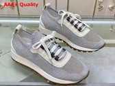 Brunello Cucinelli Sparkling Cotton Knit Runners with Shiny Eyelets Light Grey Replica