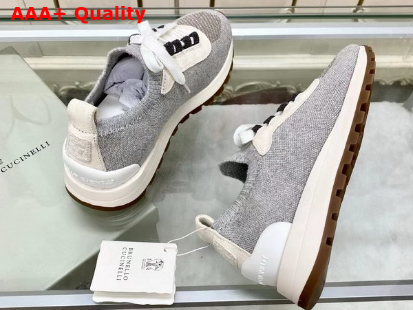 Brunello Cucinelli Sparkling Cotton Knit Runners with Shiny Eyelets Light Grey Replica