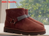 Brunello Cucinelli Suede Boots with Shearling Lining and Precious Ribbed Strap Brown Replica