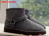 Brunello Cucinelli Suede Boots with Shearling Lining and Precious Ribbed Strap Dark Grey Replica