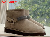 Brunello Cucinelli Suede Boots with Shearling Lining and Precious Ribbed Strap Light Grey Replica