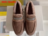 Brunello Cucinelli Suede Penny Loafers with Shearling Lining and Precious Insert Tobacco Replica