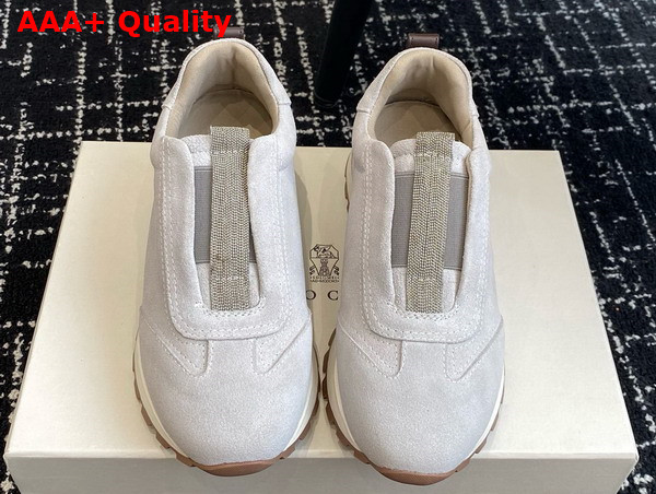 Brunello Cucinelli Suede Runners in Grey Replica