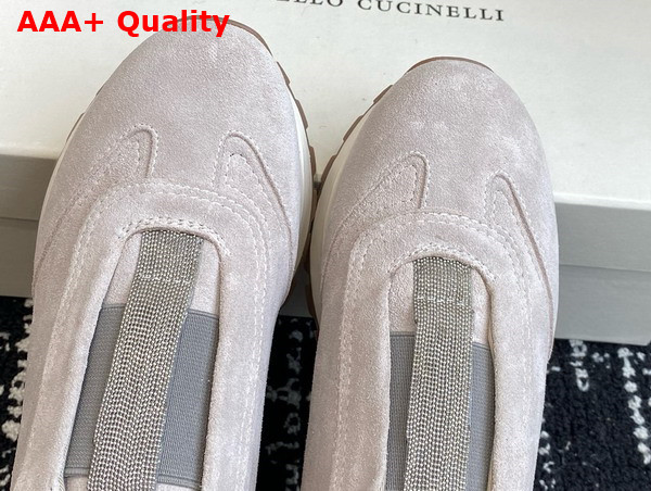 Brunello Cucinelli Suede Runners in Light Grey Replica