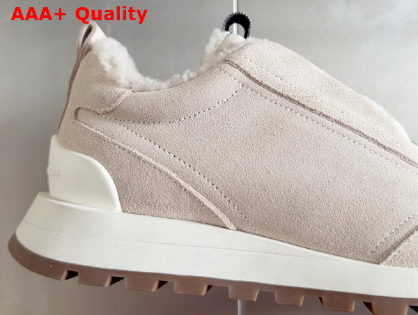 Brunello Cucinelli Suede Runners with Shearling Lining and Precious Detail Beige Replica