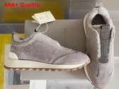 Brunello Cucinelli Suede Runners with Shearling Lining and Precious Detail Light Grey Replica