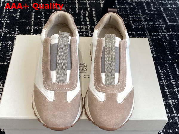 Brunello Cucinelli Suede and Calfskin Runners Beige and White Replica