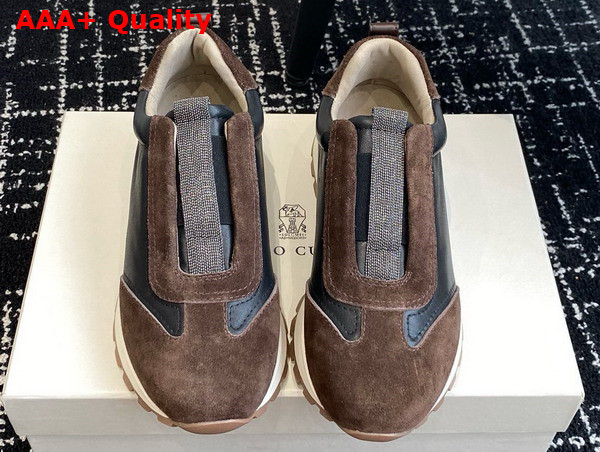 Brunello Cucinelli Suede and Calfskin Runners Tobacco and Black Replica