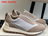 Brunello Cucinelli Suede and Techno Fabric Runners with Precious Detail Beige and Light Grey Replica