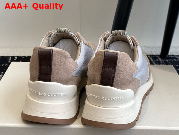 Brunello Cucinelli Suede and Techno Fabric Runners with Precious Detail Beige and Light Grey Replica