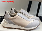 Brunello Cucinelli Suede and Techno Fabric Runners with Precious Detail Light Grey and Beige Replica