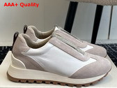 Brunello Cucinelli Suede and Techno Fabric Runners with Precious Detail White Replica