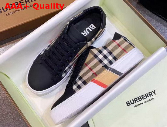 Burberry Bio Based Sole Check Cotton and Leather Sneakers Beige and Black Replica