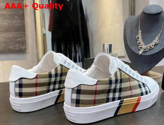 Burberry Bio Based Sole Check Cotton and Leather Sneakers Beige and White Replica