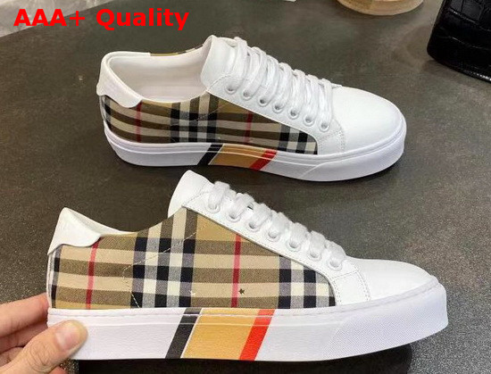 Burberry Bio Based Sole Check Cotton and Leather Sneakers Beige and White Replica