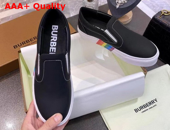 Burberry Bio Based Sole Leather Slip On Sneakers in Black Calf Leather Replica