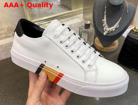 Burberry Bio Based Sole Leather Sneakers in Optic White and Black Calf Leather Replica