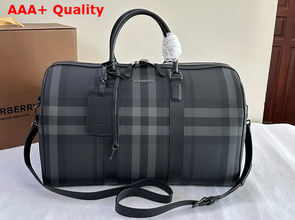 Burberry Boston Holdall in Charcoat Burberry Check Trimmed with Smooth Calf Leather Replica