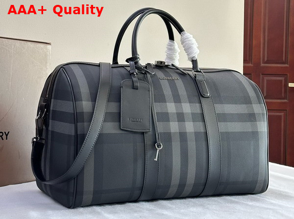 Burberry Boston Holdall in Charcoat Burberry Check Trimmed with Smooth Calf Leather Replica