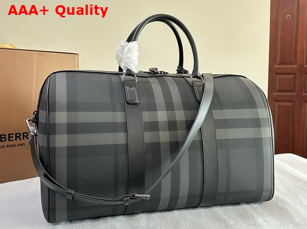 Burberry Boston Holdall in Charcoat Burberry Check Trimmed with Smooth Calf Leather Replica