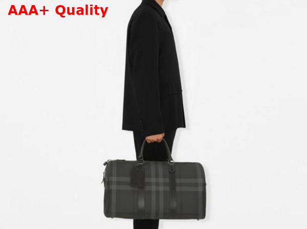 Burberry Boston Holdall in Charcoat Burberry Check Trimmed with Smooth Calf Leather Replica