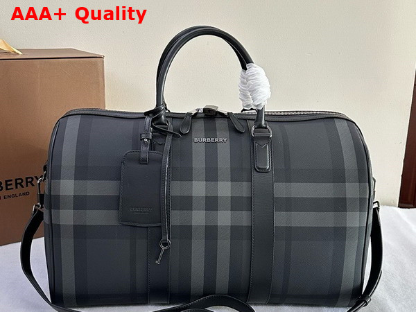 Burberry Boston Holdall in Charcoat Burberry Check Trimmed with Smooth Calf Leather Replica