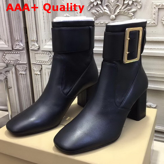 Burberry Buckle Detail Leather Ankle Boot in Black Lambskin Replica