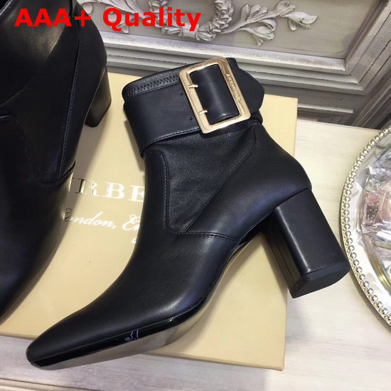 Burberry Buckle Detail Leather Ankle Boot in Black Lambskin Replica