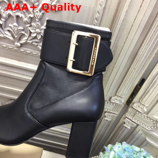 Burberry Buckle Detail Leather Ankle Boot in Black Lambskin Replica