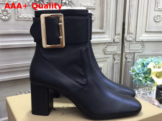 Burberry Buckle Detail Leather Ankle Boot in Black Lambskin Replica