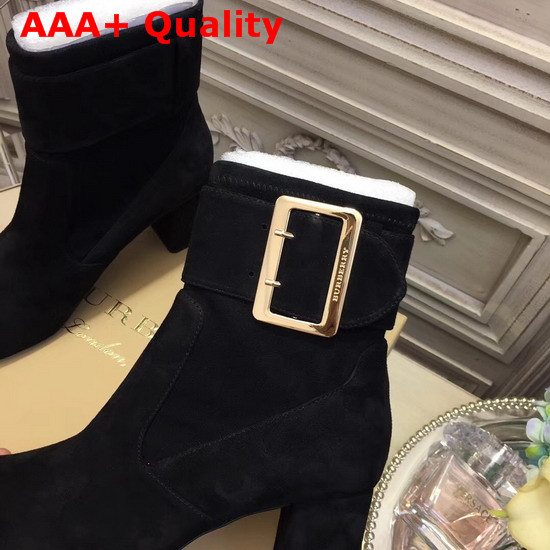 Burberry Buckle Detail Leather Ankle Boot in Black Suede Replica