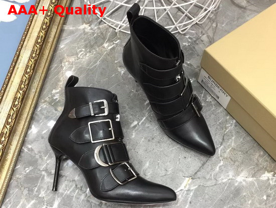 Burberry Buckle Detail Leather High Heel Boot in Black Calfskin Replica