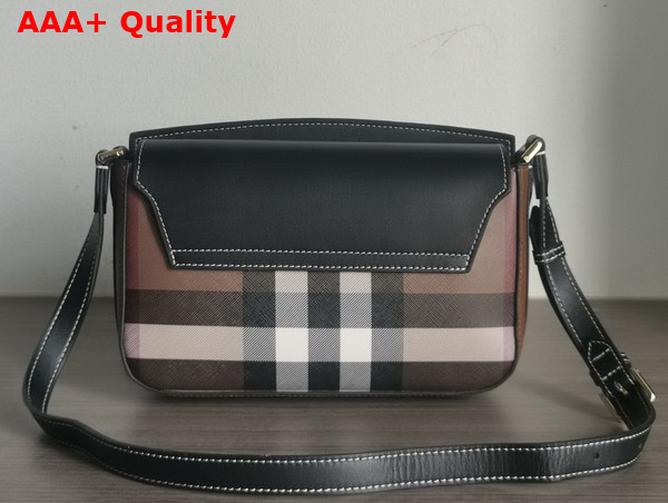 Burberry Catherine Shoulder Bag Dark Birch Brown Check Canvas and Black Leather Replica