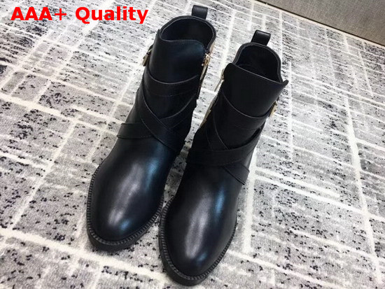 Burberry Check Canvas and Leather Ankle Boots Black Replica