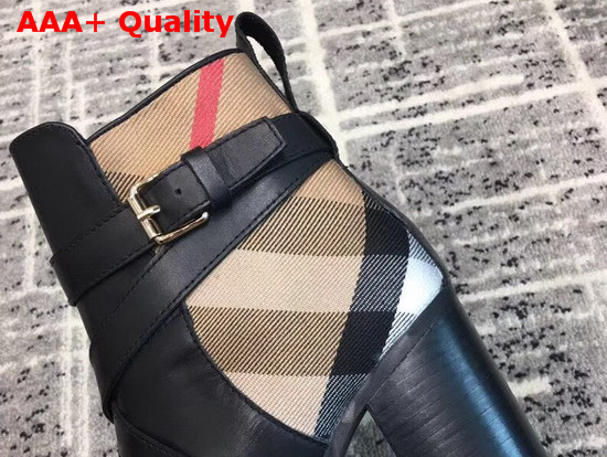 Burberry Check Canvas and Leather Ankle Boots Black Replica