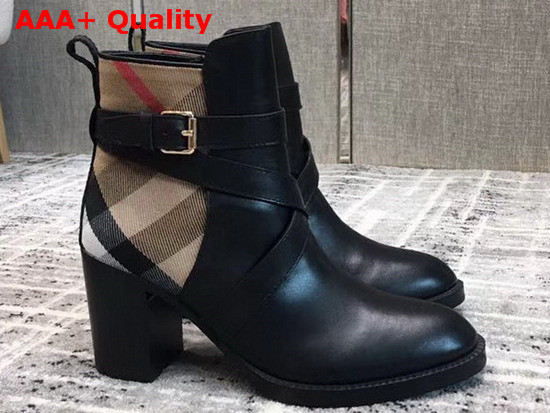 Burberry Check Canvas and Leather Ankle Boots Black Replica