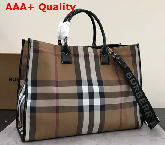 Burberry Check Cotton Tote Birch Brown Replica