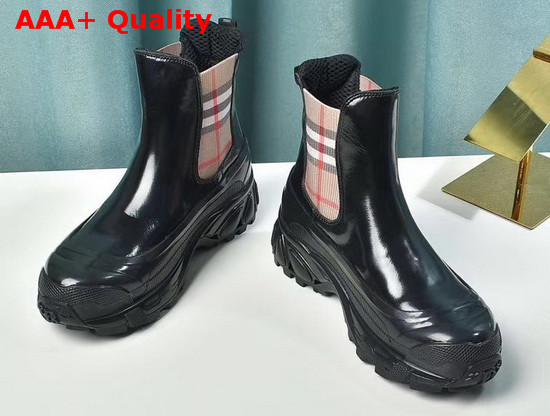 Burberry Check Detail Coated Canvas Chelsea Boots in Black Replica