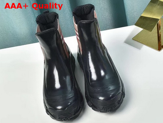 Burberry Check Detail Coated Canvas Chelsea Boots in Black Replica