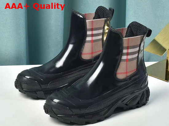 Burberry Check Detail Coated Canvas Chelsea Boots in Black Replica