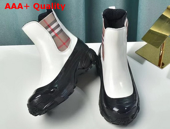 Burberry Check Detail Coated Canvas Chelsea Boots in White Replica