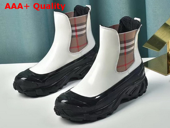 Burberry Check Detail Coated Canvas Chelsea Boots in White Replica