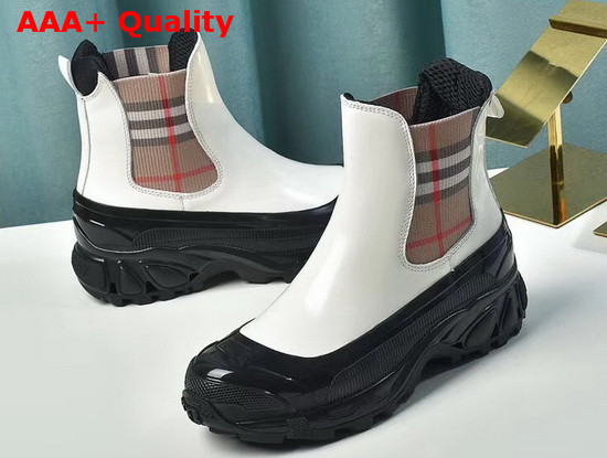 Burberry Check Detail Coated Canvas Chelsea Boots in White Replica