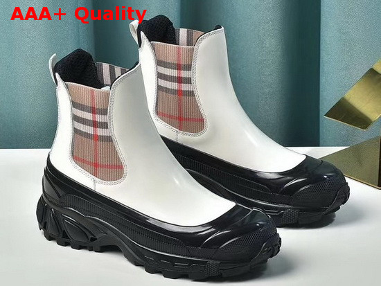 Burberry Check Detail Coated Canvas Chelsea Boots in White Replica